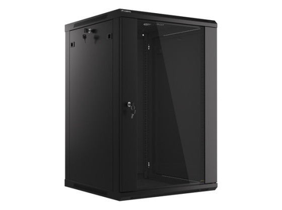 ARMARIO RACK 19" MURAL 18U/600X600 (PAQUETE PLANO) CON PUERTA DE CRISTAL NEGRO LANBERG V2
