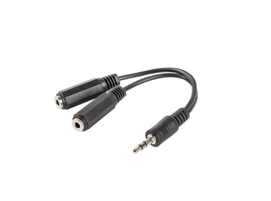 CABLE ADAPTADOR MINIJACK 3,5MM(M) 3PIN->2X MINIJACK 3,5MM(F) 3PIN 10CM NEGRO LANBERG