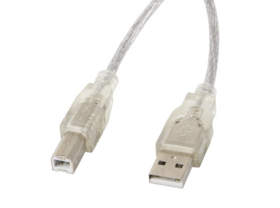 CABLE USB-A(M)-&gt;USB-B(M) 2.0 1,8M TRANSPARENTE FERRITA LANBERG