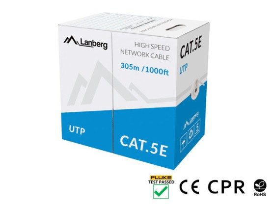 CABLE LAN CAT.5E UTP 305M SÓLIDO CU GRIS CPR + FLUKE APROBADO LANBERG