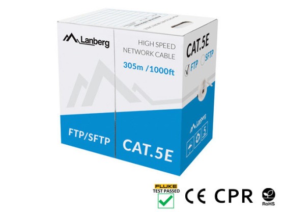 CABLE LAN CAT.5E FTP 305M SÓLIDO CU GRIS CPR + FLUKE APROBADO LANBERG