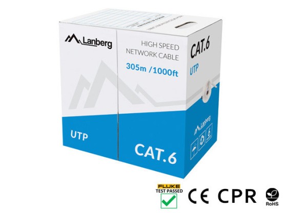 CABLE LAN CAT.6 UTP 305M SÓLIDO CU GRIS CPR + FLUKE APROBADO LANBERG