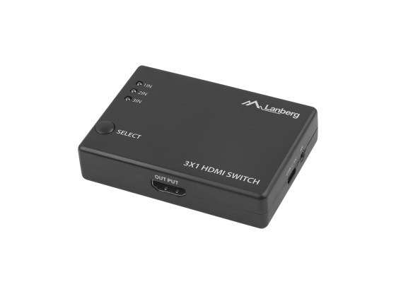CONMUTADOR DE VÍDEO HDMI LANBERG 3X, NEGRO + PUERTO USB-C + MANDO A DISTANCIA V2