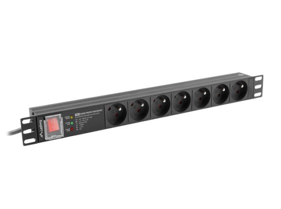UNIDAD DE DISTRIBUCIÓN DE ENERGÍA (PDU) PRO 19" LANBERG 1U 16A 2M 7X TOMAS FRANCESAS SPD-3MP NEGRO