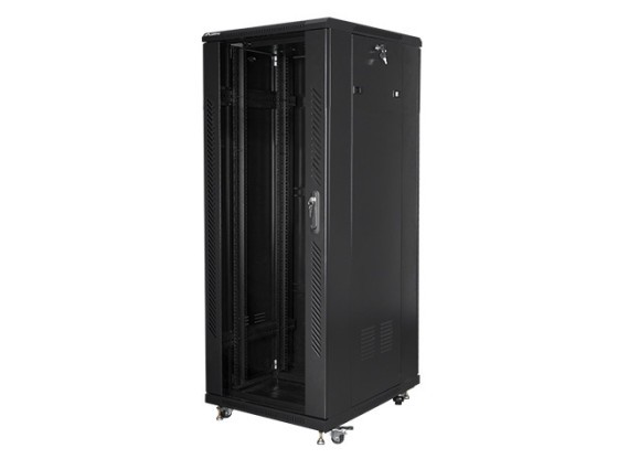 ARMARIO RACK 19" INDEPENDIENTE 32U/600X800 CON PUERTA DE CRISTAL NEGRO LANBERG (MONTADO)