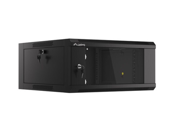 ARMARIO RACK 19" MURAL 4U/600 CON PUERTA DE CRISTAL NEGRO LANBERG (MONTADO)