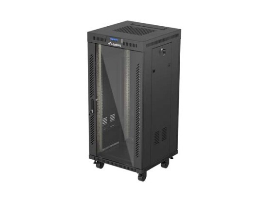 RACK DE INSTALACIÓN 19" 24U 600X600 NEGRO PUERTA DE CRISTAL LCD LANBERG (PAQUETE PLANO) V2