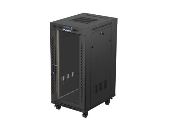 RACK DE INSTALACIÓN 19" 24U 600X800 NEGRO PUERTA DE CRISTAL LCD LANBERG (PAQUETE PLANO) V2