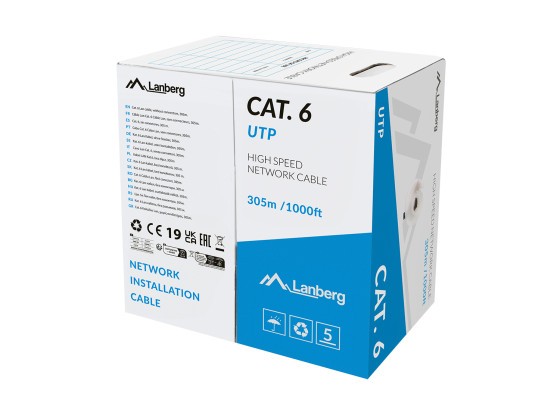 CABLE LAN CAT.6 UTP 305M SÓLIDO CU LSZH GRIS CPR + FLUKE APROBADO LANBERG