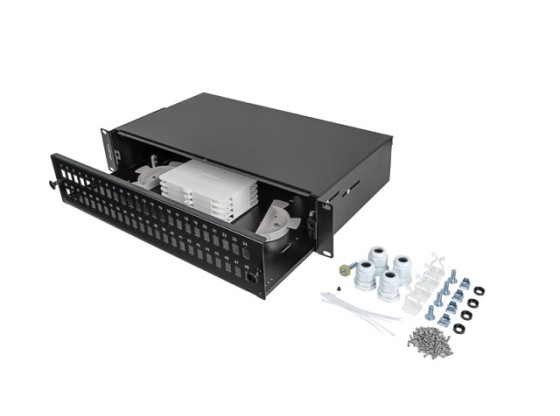 PANEL DE CONEXIONES DE FIBRA ÓPTICA LANBERG DE 19" Y 2U PARA MONTAJE EN RACK, 48XSC SIMPLEX/48XLC DUPLEX, NEGRO + ACCESORIOS