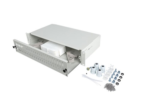 PANEL DE CONEXIONES DE FIBRA ÓPTICA LANBERG DE 19" Y 2U PARA MONTAJE EN RACK, 48XSC SIMPLEX/48XLC DUPLEX, GRIS + ACCESORIOS