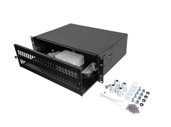 PANEL DE CONEXIONES DE FIBRA ÓPTICA LANBERG DE 19" Y 3U PARA MONTAJE EN RACK, 48XSC DÚPLEX / 48XLC CUÁDRUPLO, NEGRO + ACCESORIOS