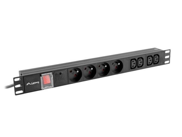 UNIDAD DE DISTRIBUCIÓN DE ENERGÍA (PDU) LANBERG 19" 1U 10A 2M 4X TOMAS FRANCESAS 4X TOMAS IEC C13 NEGRO C14