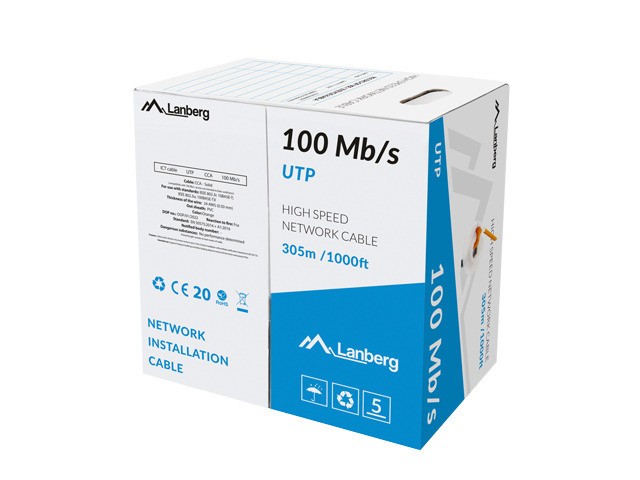 CABLE LAN UTP 305M SÓLIDO CCA NARANJA LANBERG