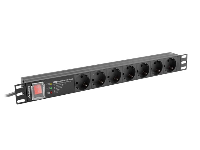 UNIDAD DE DISTRIBUCIÓN DE ENERGÍA (PDU) PRO 19" LANBERG 1U 16A 2M 7X TOMAS SCHUKO SPD-3MP NEGRO