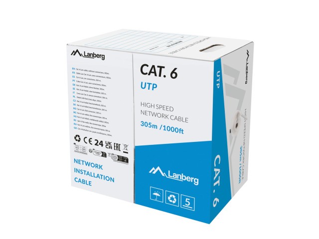 LAN UTP CAT.6 305M CABLE CCA GRIS FLUKE PASADO LANBERG
