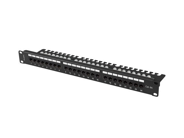 PANEL DE CONEXIONES 24 PUERTOS 1U 19" CAT.6A UTP CON ORGANIZADOR DE CABLES LANBERG NEGRO