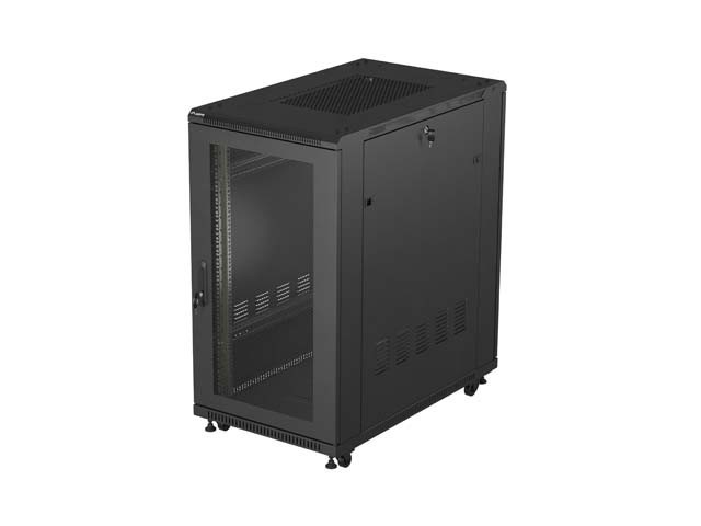 RACK DE INSTALACIÓN 19" 22U 600X1000 NEGRO PUERTA PERFORADA LANBERG (PAQUETE PLANO)