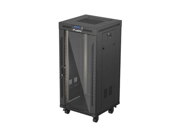 RACK DE INSTALACIÓN 19" 24U 600X600 NEGRO PUERTA DE CRISTAL LCD LANBERG (PAQUETE PLANO) V2